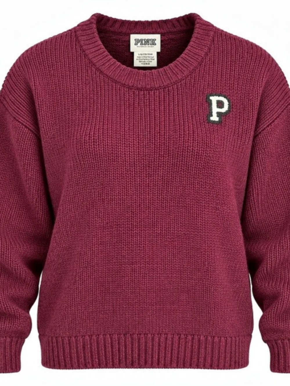 PINK Burgundy Logo Crewneck Sweater Size Large
